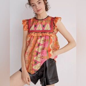 Anthropologie Siddhartha Bansal  | Sanya Ruffled Blouse - Vibrant Print, Size S